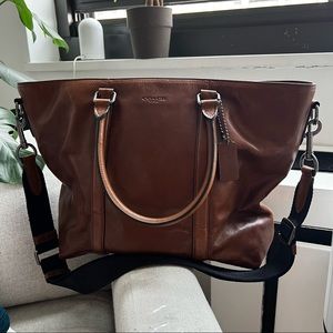 Coach Metropolitan large brown tan leather tote bag satchel briefcase crossbody